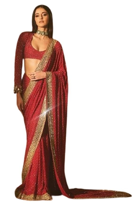 618FPxwlXCL._SY879_ Saree For Women Faux Georgette Fabric Saree With multi color embroidery sequins border with sequencing lining work in body - Image 1