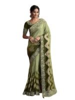 Women's Jacquard Silk Embroidery border work Saree with Heavy work Unstitch Blouse Piece