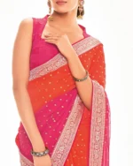 Foil Design Lace Work Saree with Unstitched Blouse Piece - Image 3